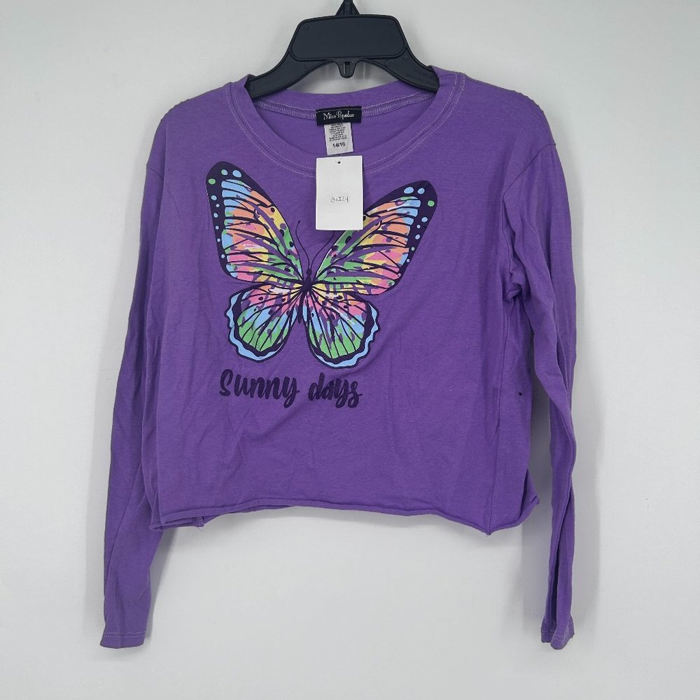 Miss Popular Kids Girls 'Sunny Days' Butterfly Crop Top Purple Size 14-16 NWT
